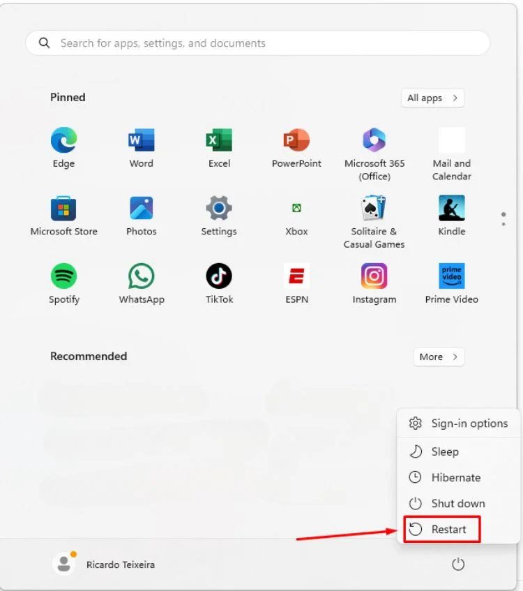 Restart your Windows 11 PC