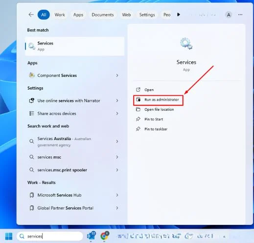 Run Windows Services as an Administrator