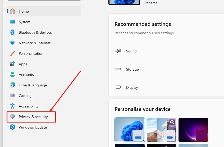 Privacy & Security - Windows