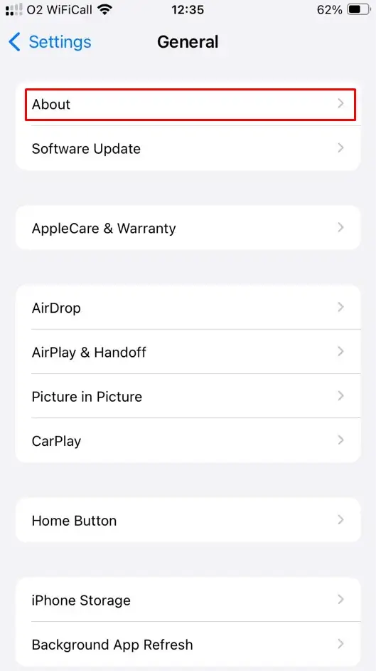 Access the About Section - iPhone