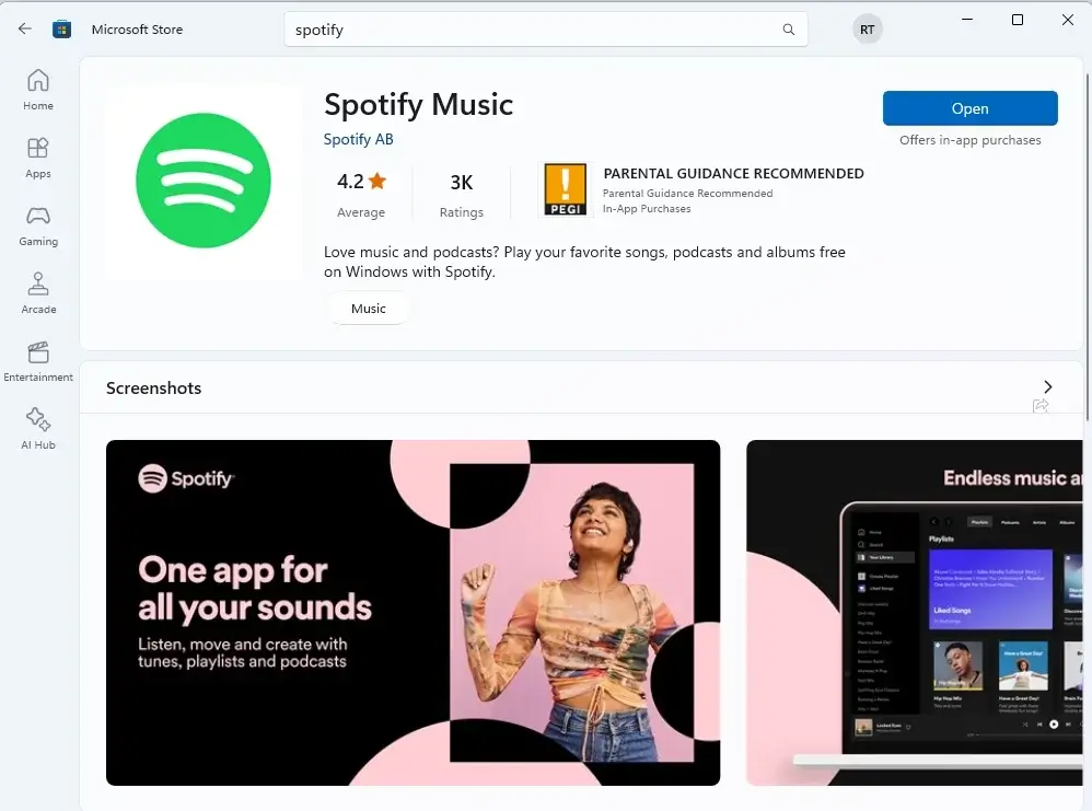 Download Spotify from Microsoft Store